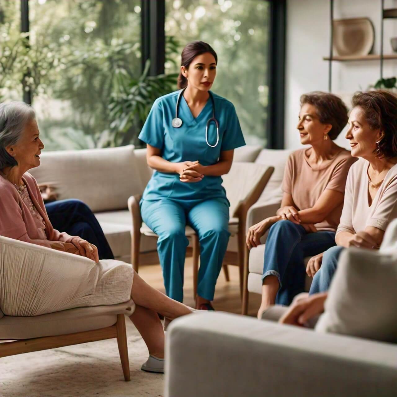 a_group_of_women_in_their_early_fifties_having_a_friendly_chat_at_home_with_a_female_caregiver 2